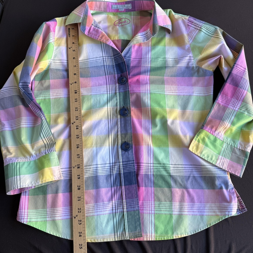 Foxcroft Shirt Womens Size 6 Multicolor Plaid Wrinkle Free Button Front Top - Picture 8 of 8